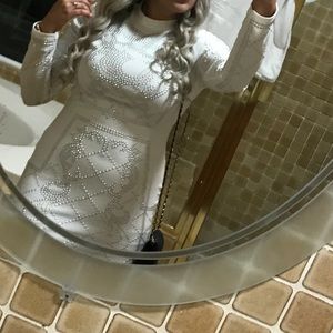 Long sleeve white beaded dress